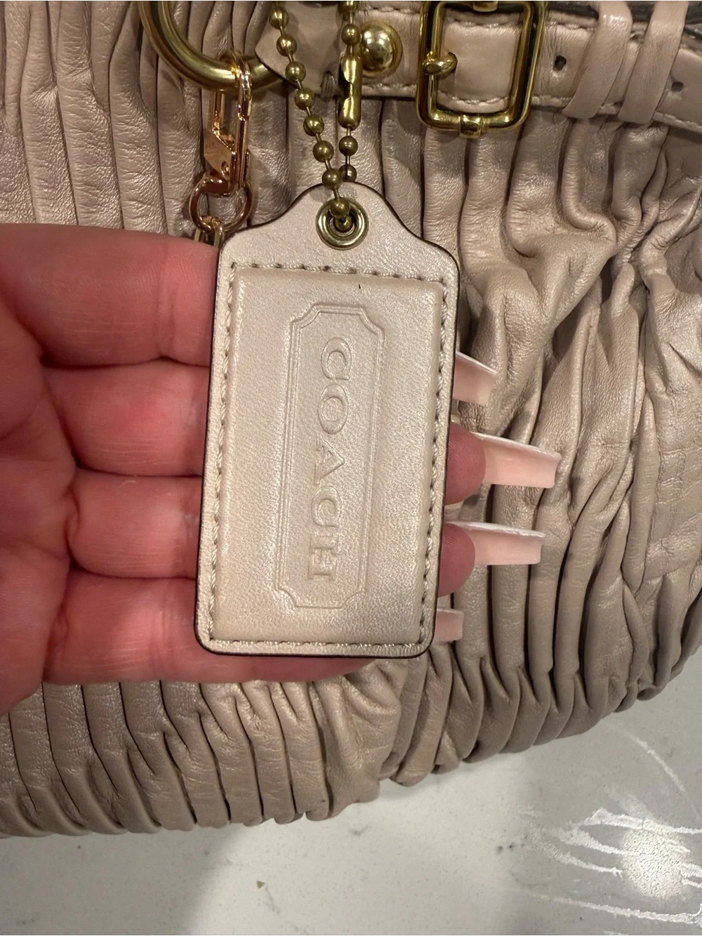 Coach Pleated Pebbled Leather Satchel in Blush